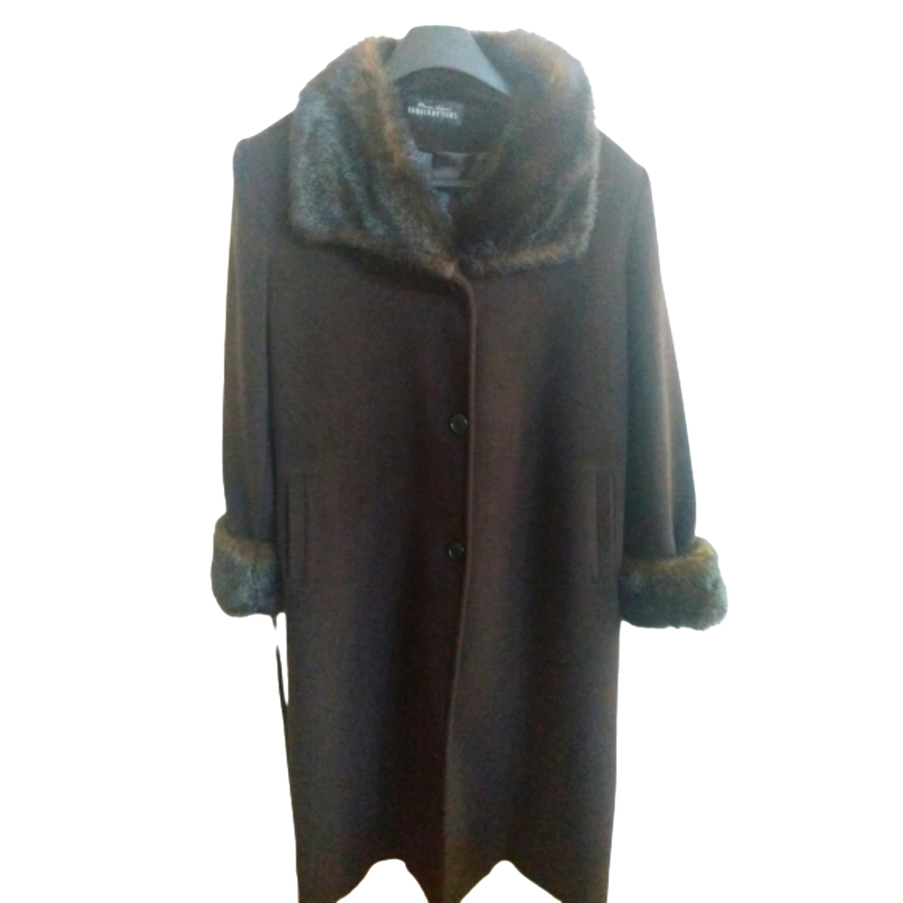 Donna Salyers' Fabulous-Faux Trim Brown Faux Fur Coat Size 1X